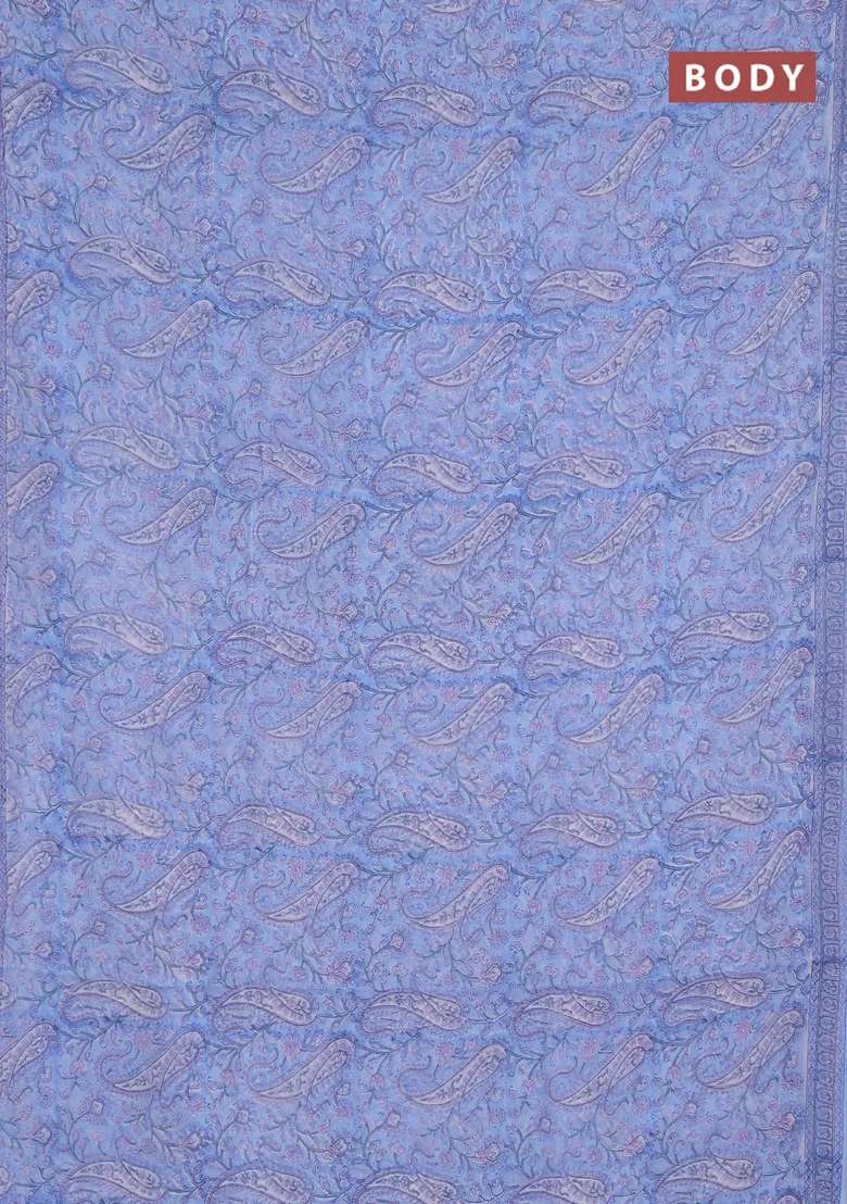 Georgette Saree Light Blue And Off White With Allover Block Prints And Printed Border For Women - Indya