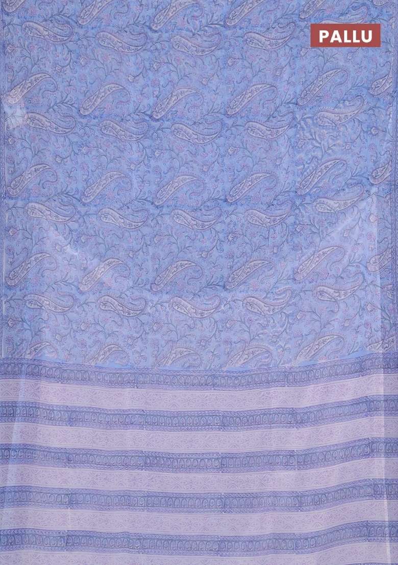Georgette Saree Light Blue And Off White With Allover Block Prints And Printed Border For Women - Indya