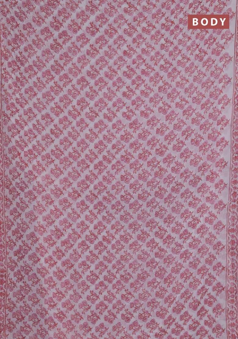 Georgette Saree Off White And Light Pink With Allover Floral Block Prints And Printed Border For Women - Indya