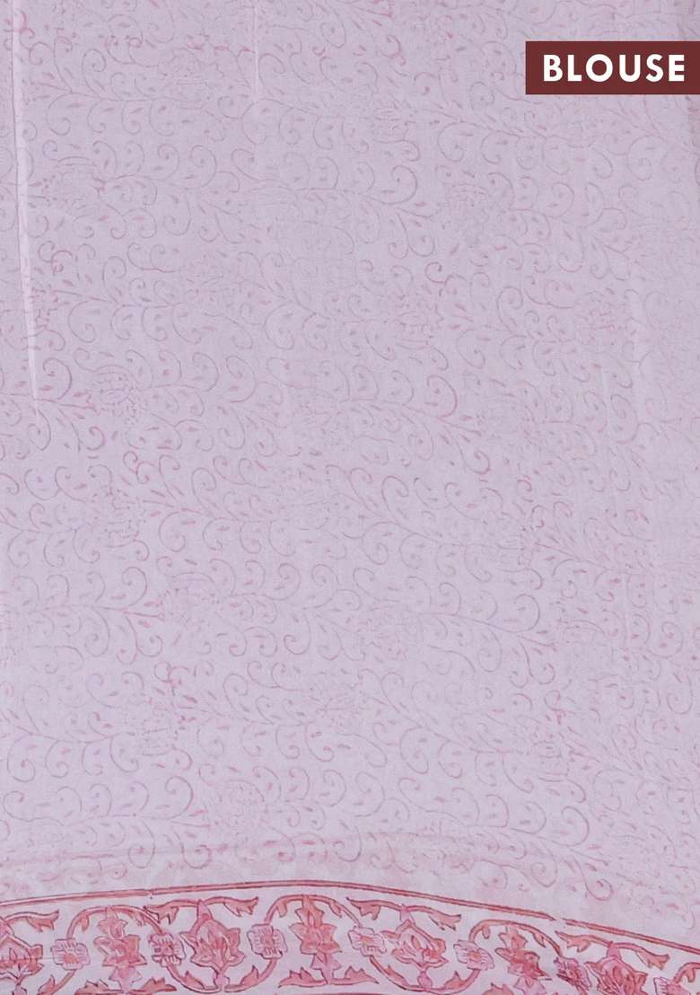 Georgette Saree Off White And Light Pink With Allover Floral Block Prints And Printed Border For Women - Indya
