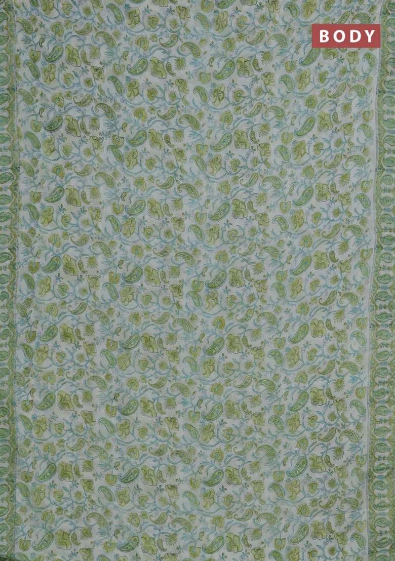 Georgette Saree Cream And Lime Green With Allover Block Prints And Printed Border For Women - Indya