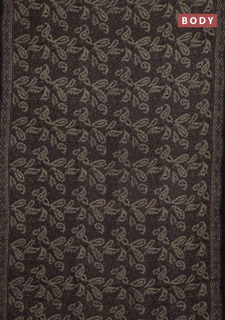 Georgette Saree Grey And Black With Allover Block Prints And Printed Border For Women - Indya