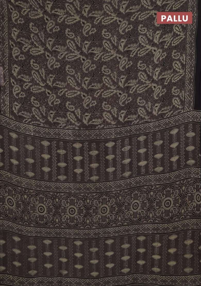 Georgette Saree Grey And Black With Allover Block Prints And Printed Border For Women - Indya