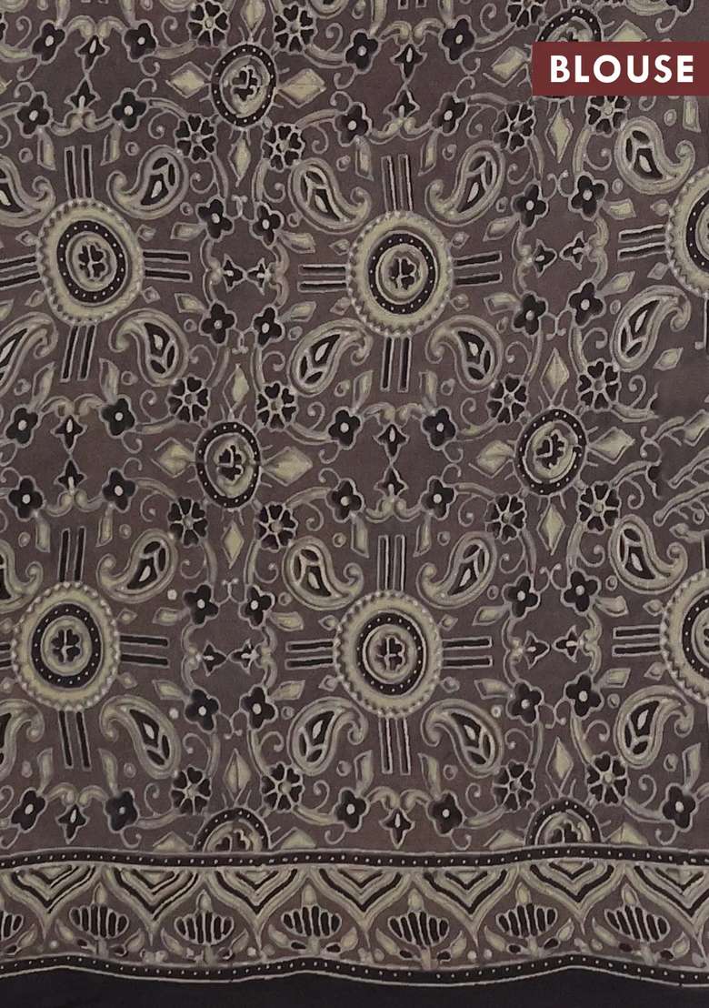 Georgette Saree Grey And Black With Allover Block Prints And Printed Border For Women - Indya