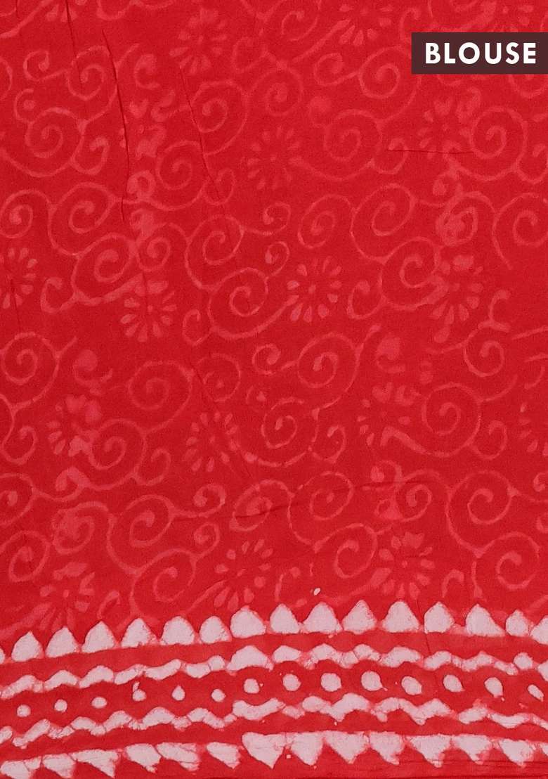 Georgette Saree Rustic Orange With Allover Dabu Prints And Printed Border For Women - Indya