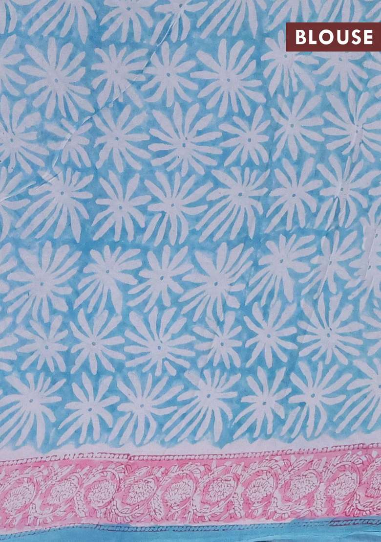 Georgette Saree Teal Blue And Light Pink With Allover Block Prints And Printed Border For Women - Indya