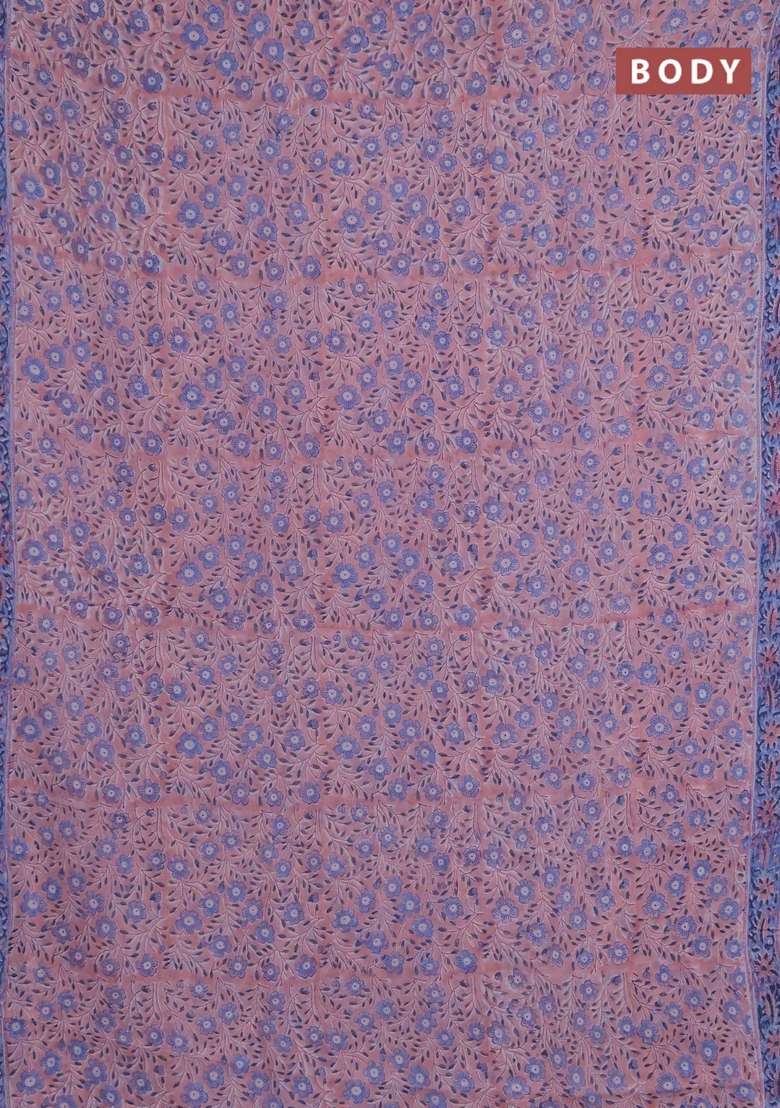 Georgette Saree Pastel Peach And Blue With Allover Block Prints And Printed Border For Women - Indya