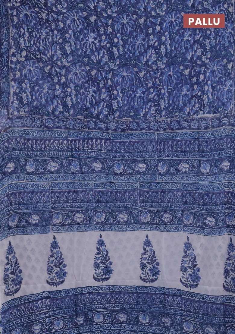 Georgette Saree Blue With Allover Block Prints And Printed Border For Women - Indya