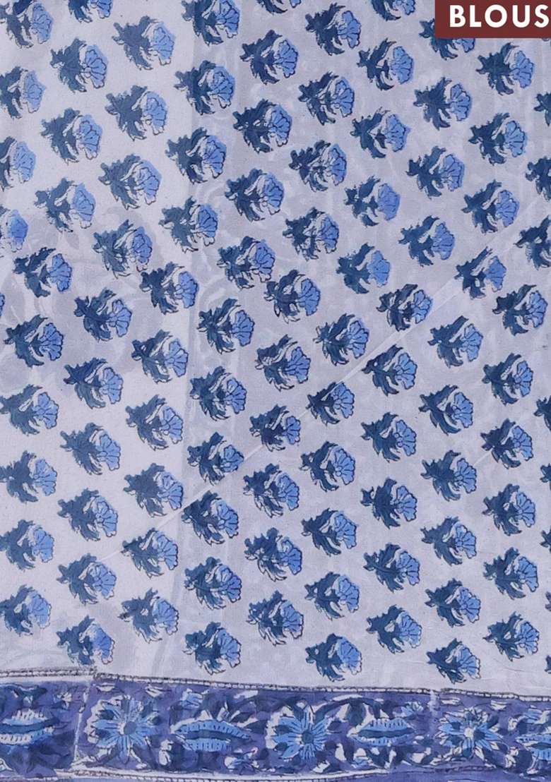 Georgette Saree Blue With Allover Block Prints And Printed Border For Women - Indya