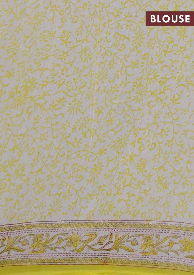 Georgette Saree Off White And Yellow With Allover Floral Butta Block Prints And Printed Border For Women - Indya