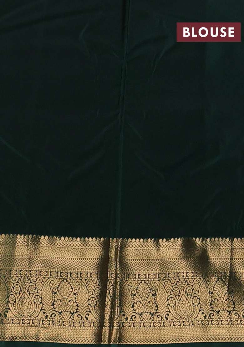 Bangalori Silk Saree Sandal And Bottle Green With Zari Woven Buttas And Zari Woven Border With Buttas And Brocade Design For Women - Indya