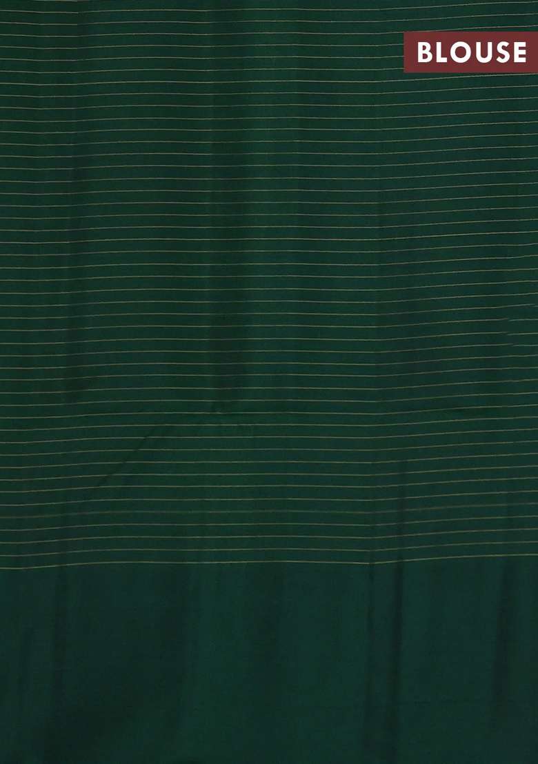 Kanchipuram Soft Silk Saree Black And Green With Allover Zari Checks Buttas And Long Zari Woven Border With Buttas And Brocade Design For Women - Indya