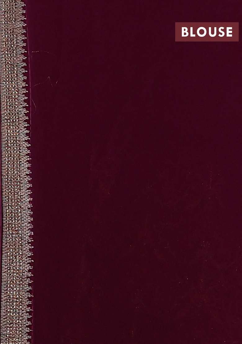 Georgette Saree Deep Wine With Allover Embroidery Stone Work With Embroidered Design For Women - Indya