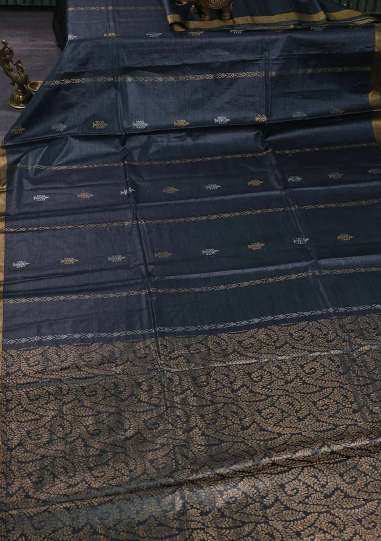 Banana Silk Saree Elephant Grey With Zari Woven Buttas And Zari Woven Border With Buttas And Brocade Design For Women - Indya