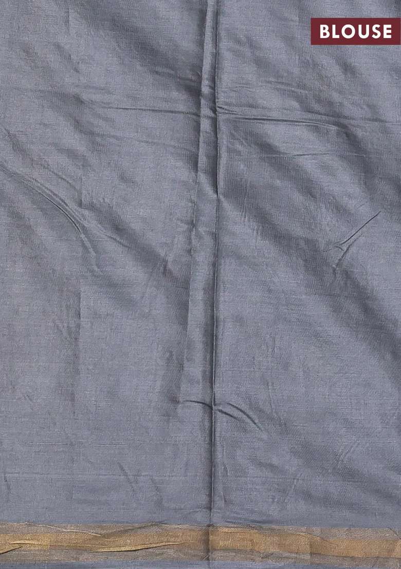 Banana Silk Saree Grey With Silver Gold Zari Woven Buttas And Zari Woven Border With Buttas And Brocade Design For Women - Indya