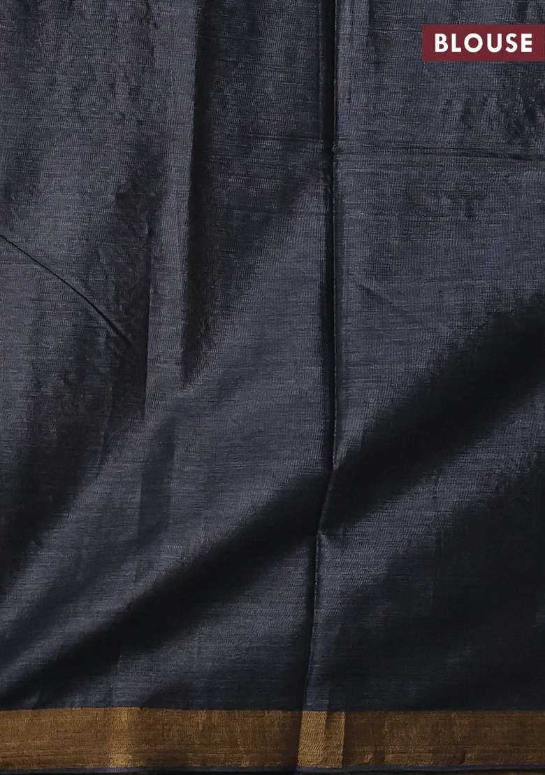Banana Silk Saree Elephant Grey With Silver Gold Zari Woven Buttas And Zari Woven Border With Buttas And Brocade Design For Women - Indya