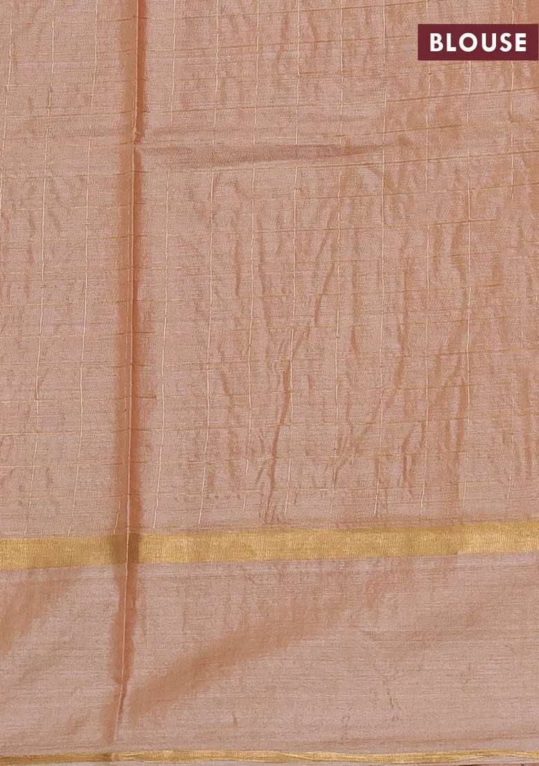 Banana Silk Saree Sandal With Allover Zari Woven Checked Pattern And Zari Woven Butta Border With Buttas And Brocade Design For Women - Indya