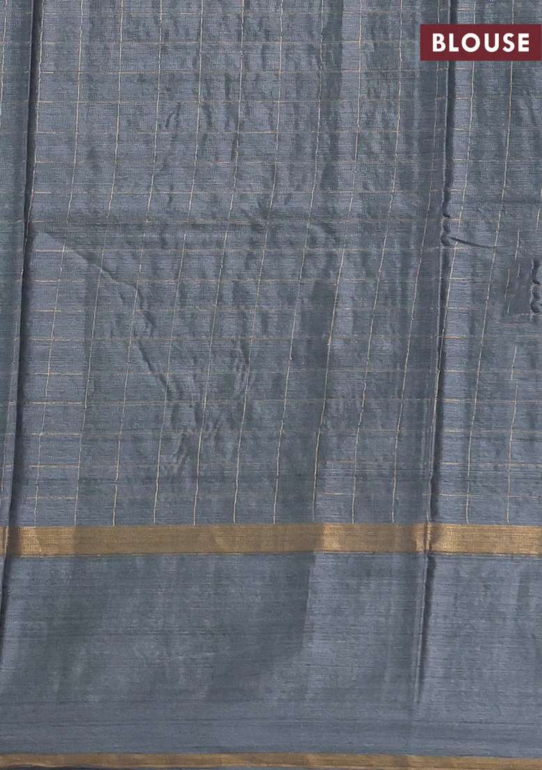 Banana Silk Saree Dark Grey With Allover Zari Woven Checked Pattern And Zari Woven Butta Border With Buttas And Brocade Design For Women - Indya