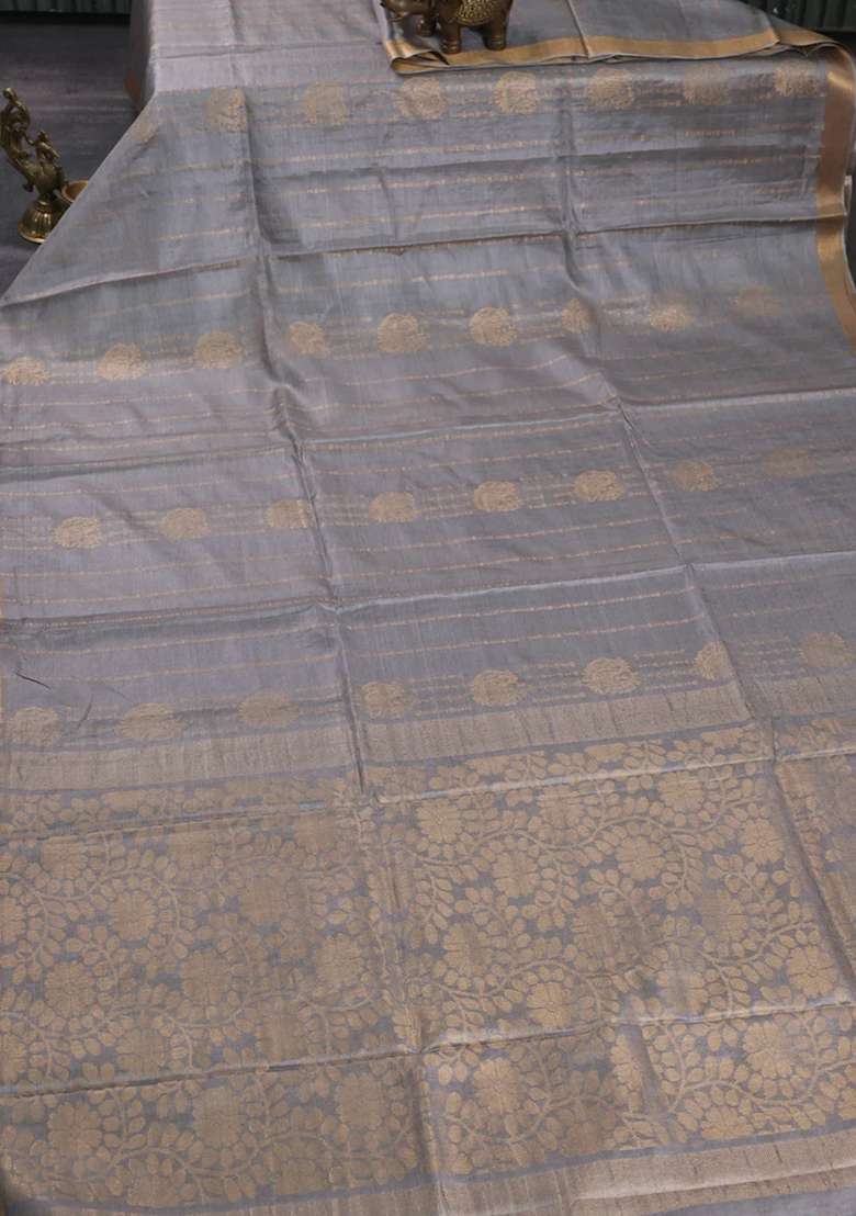 Banana Silk Saree Grey With Allover Zari Weaves And Zari Woven Border With Traditional Woven Design For Women - Indya