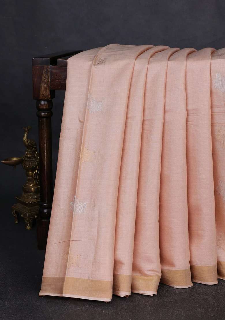 Banana Silk Saree Sandal With Thread Zari Woven Buttas And Zari Woven Border With Buttas And Brocade Design For Women - Indya