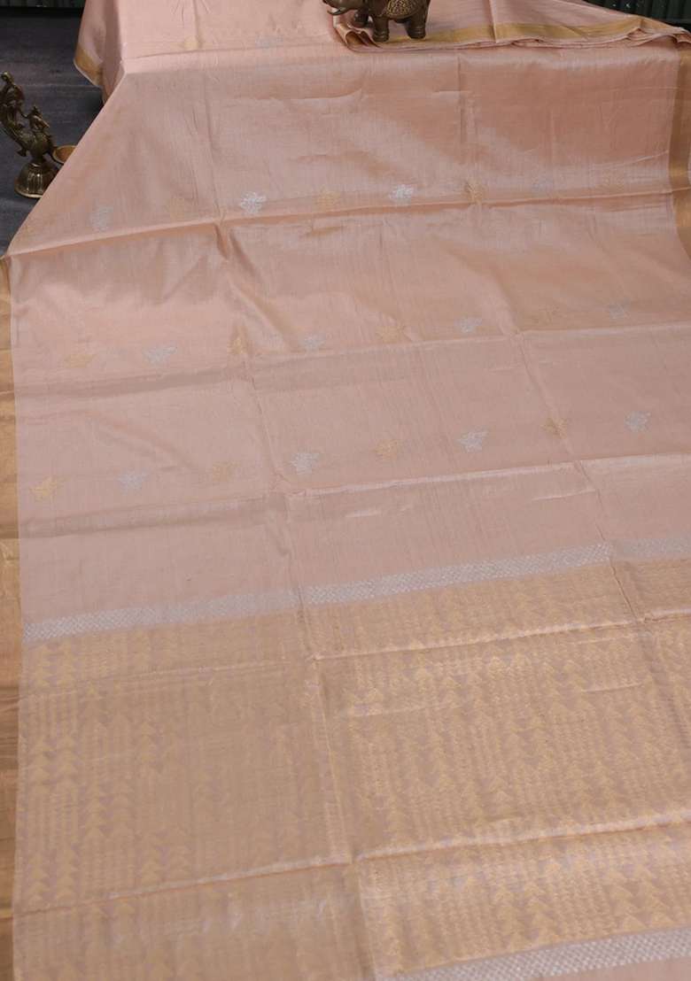 Banana Silk Saree Sandal With Thread Zari Woven Buttas And Zari Woven Border With Buttas And Brocade Design For Women - Indya