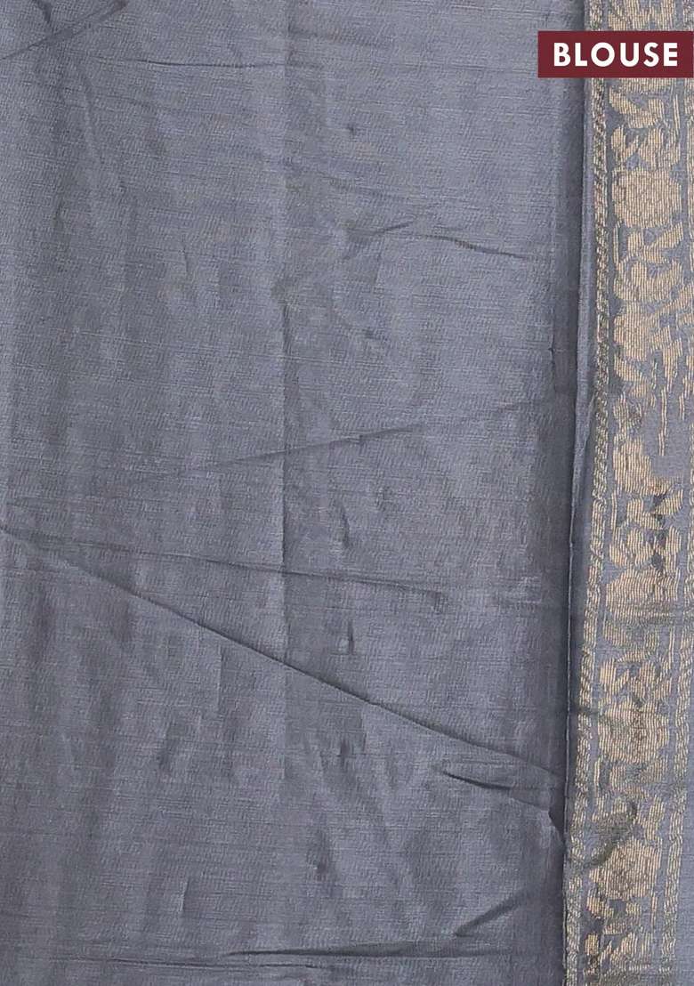 Banana Silk Saree Grey With Silver Zari Woven Buttas And Zari Woven Border With Buttas And Brocade Design For Women - Indya