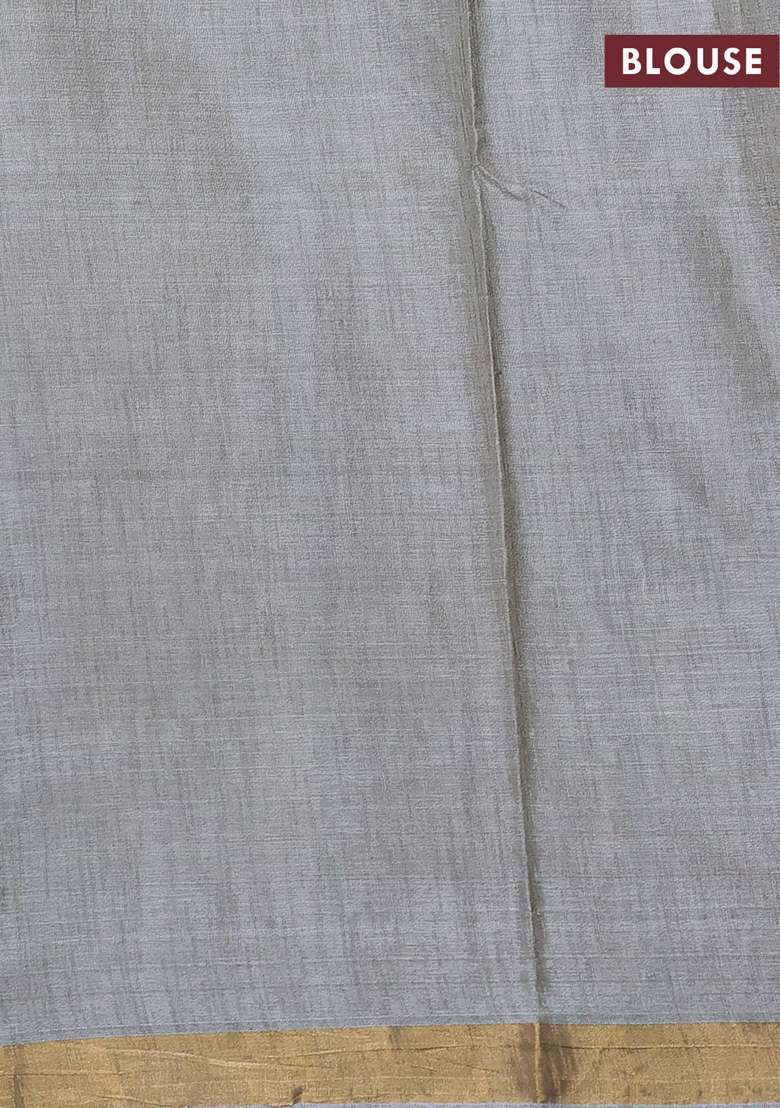 Banana Silk Saree Grey With Silver Gold Zari Woven Buttas And Zari Woven Border With Buttas And Brocade Design For Women - Indya