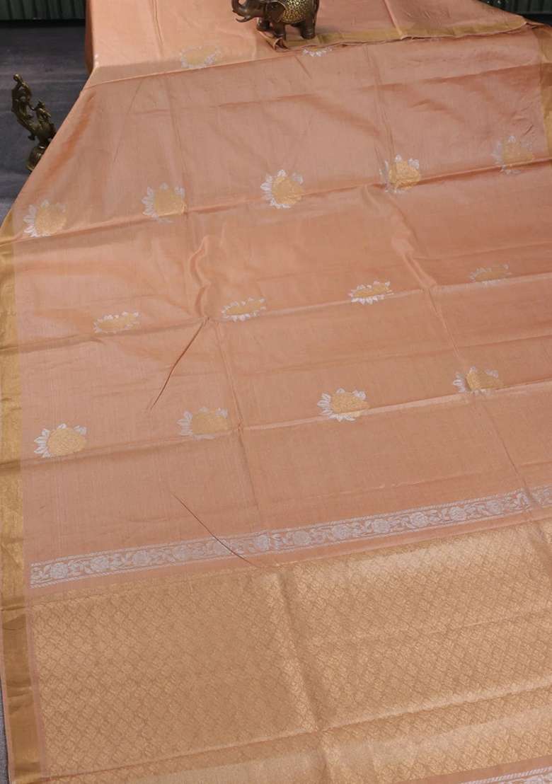 Banana Silk Saree Sandal With Zari Woven Buttas And Zari Woven Border With Buttas And Brocade Design For Women - Indya