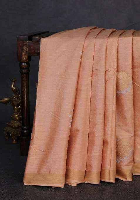 Banana Silk Saree Sandal With Zari Woven Buttas And Zari Woven Border With Buttas And Brocade Design For Women