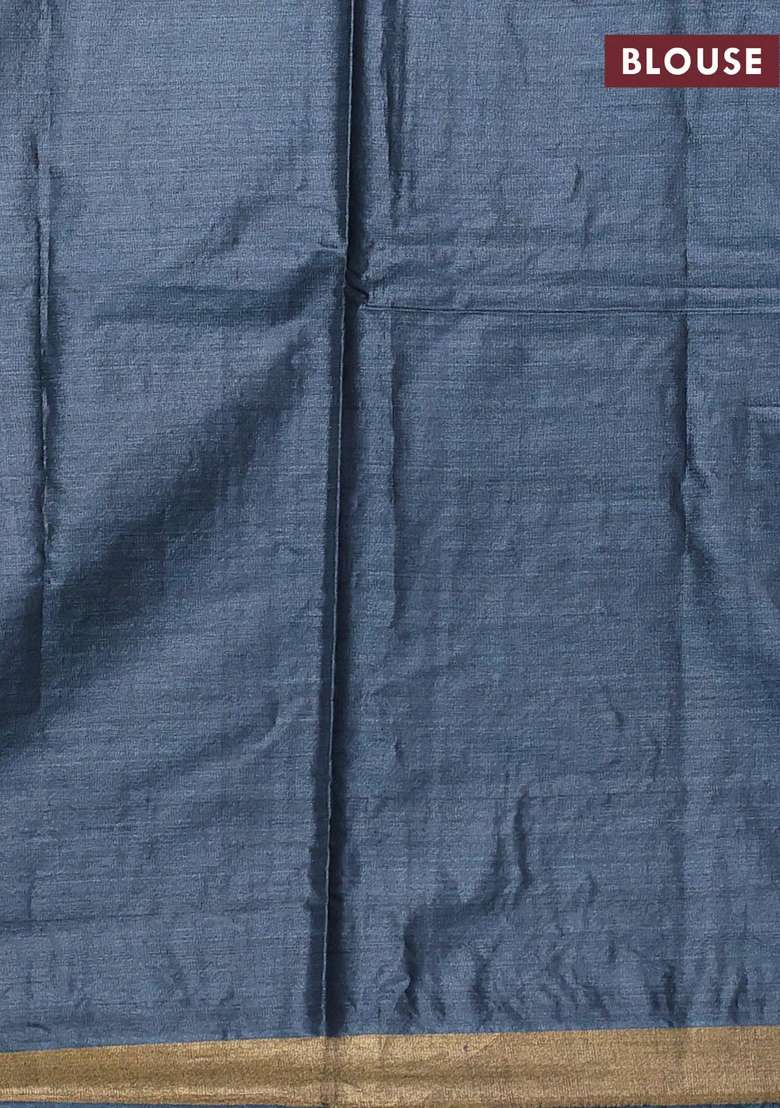 Banana Silk Saree Elephant Grey With Allover Silver Gold Zari Woven Buttas And Zari Woven Border With Buttas And Brocade Design For Women - Indya