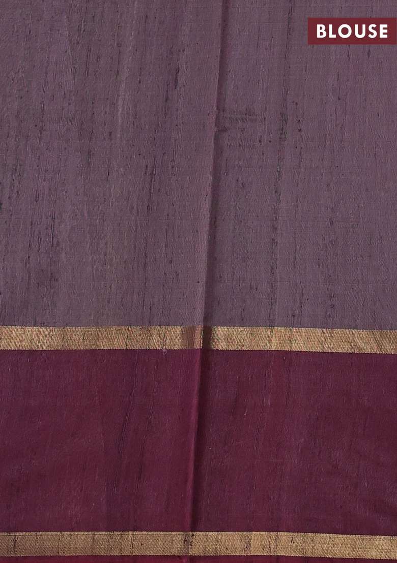 Pure Dupion Silk Saree Grey And Deep Maroon With Thread Woven Buttas And Long Zari Woven Border With Buttas And Brocade Design For Women - Indya