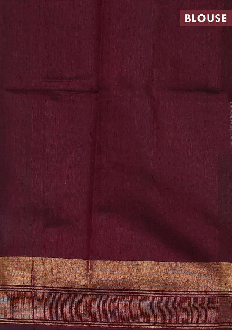 Pure Dupion Silk Saree Grey And Deep Maroon With Plain Body And Temple Design Zari Woven Border With Korvai And Temple Border Design For Women - Indya