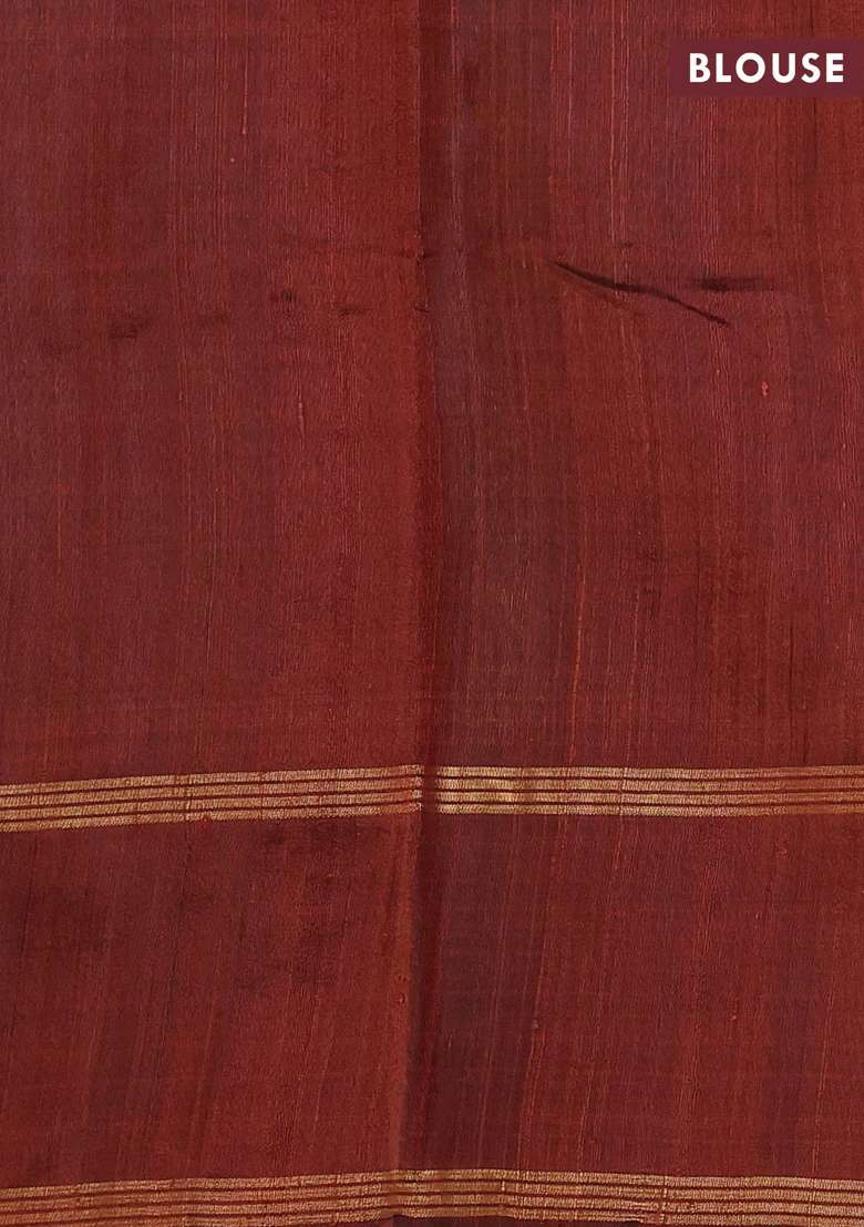 Pure Dupion Silk Saree Brown With Allover Zari Woven Floral Butta Weaves And Rettapet Zari Woven Border With Buttas And Brocade Design For Women - Indya