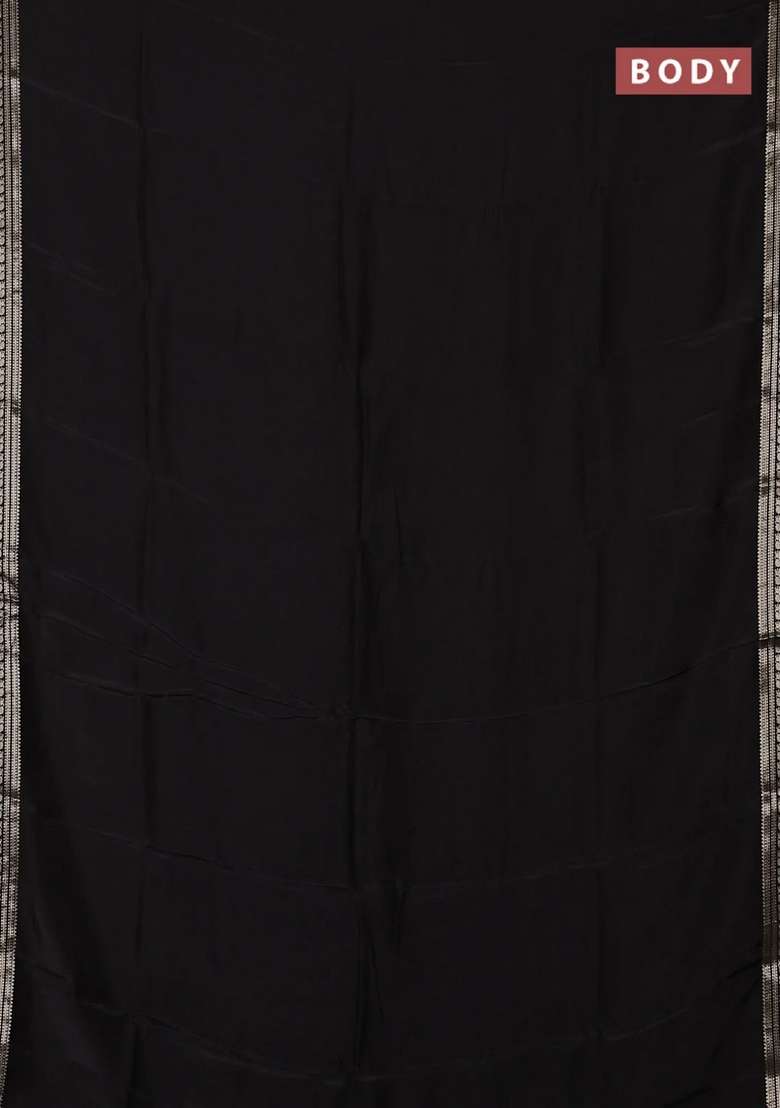 Semi Mysore Silk Saree Black With Plain Body And Zari Woven Border With Traditional Woven Design For Women - Indya