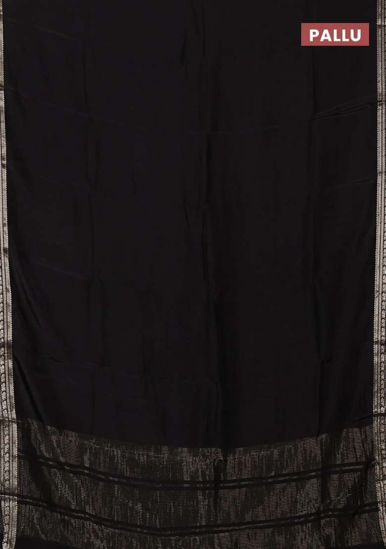 Semi Mysore Silk Saree Black With Plain Body And Zari Woven Border With Traditional Woven Design For Women - Indya