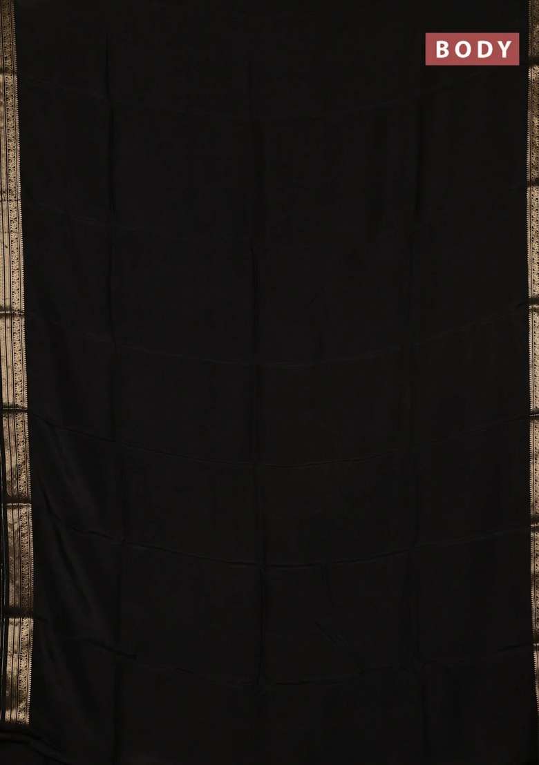 Semi Mysore Silk Saree Black With Plain Body And Temple Design Zari Woven Border With Korvai And Temple Border Design For Women - Indya