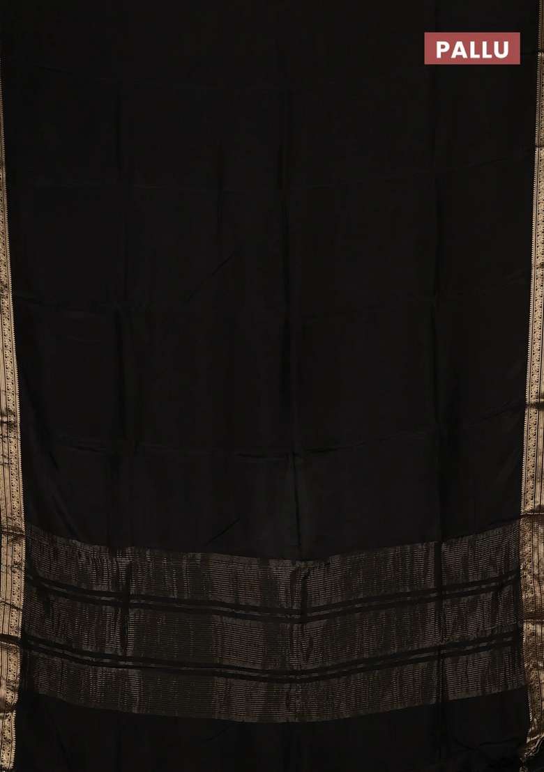 Semi Mysore Silk Saree Black With Plain Body And Temple Design Zari Woven Border With Korvai And Temple Border Design For Women - Indya