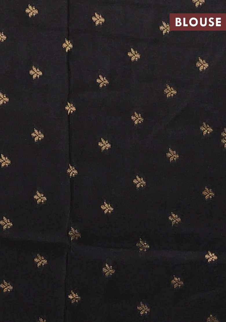 Semi Mysore Silk Saree Black With Plain Body And Temple Design Zari Woven Border With Korvai And Temple Border Design For Women - Indya