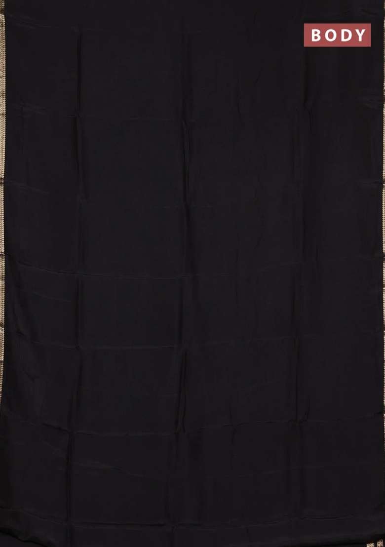 Semi Mysore Silk Saree Black With Plain Body And Zari Woven Border With Traditional Woven Design For Women - Indya