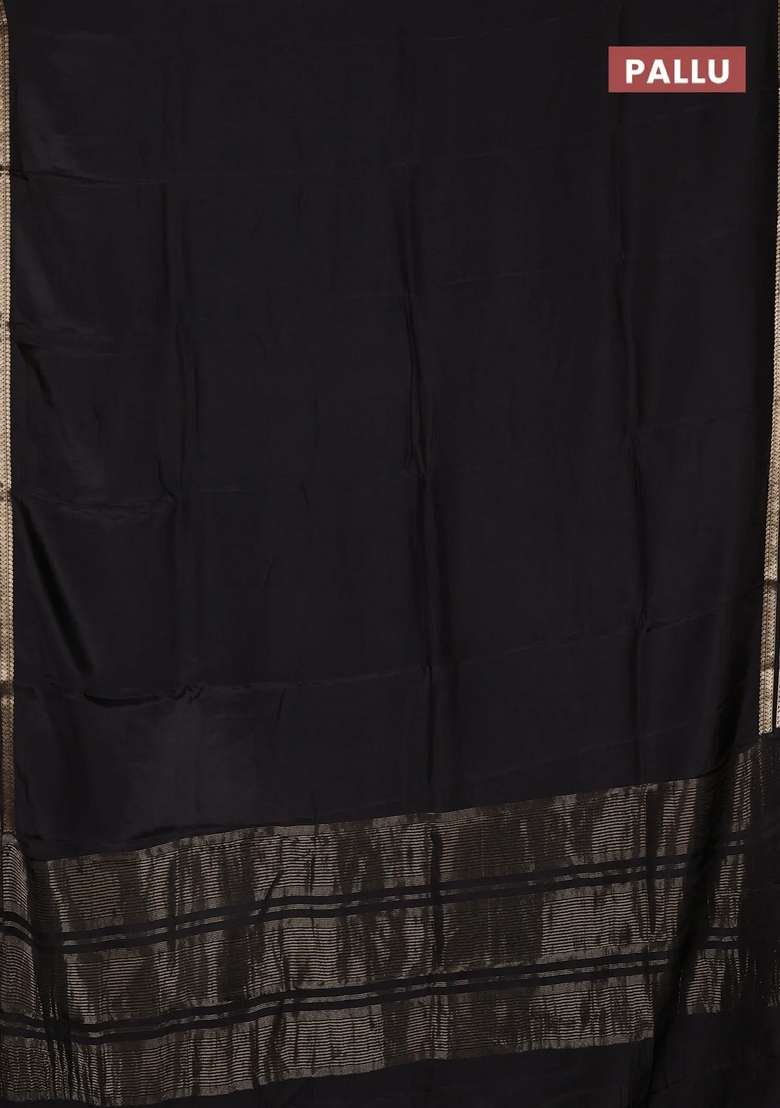 Semi Mysore Silk Saree Black With Plain Body And Zari Woven Border With Traditional Woven Design For Women - Indya