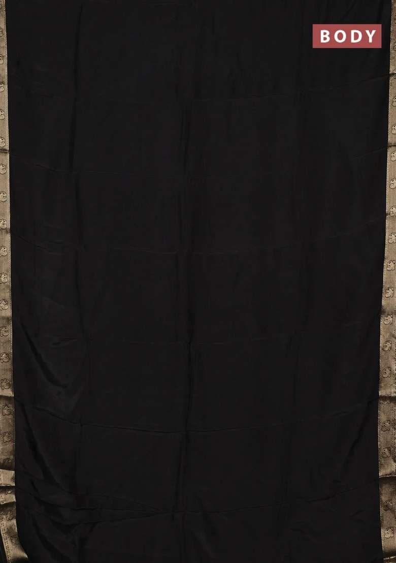Semi Mysore Silk Saree Black With Plain Body And Zari Woven Border With Traditional Woven Design For Women - Indya