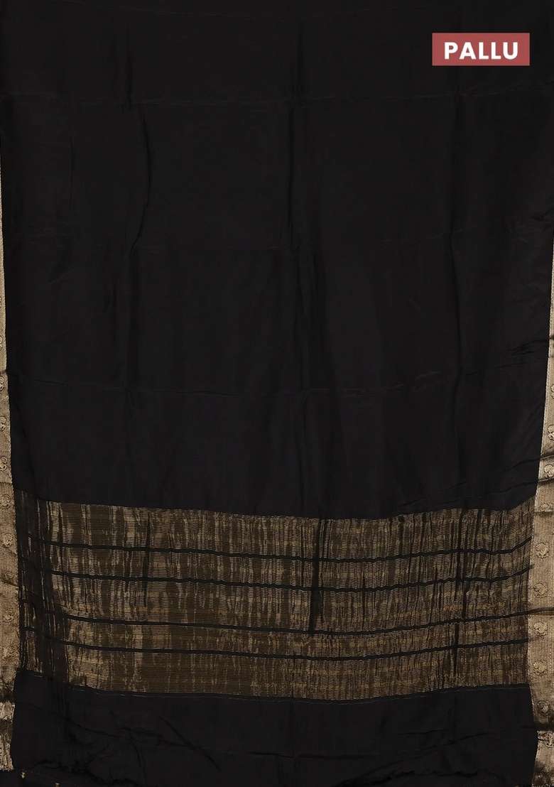 Semi Mysore Silk Saree Black With Plain Body And Zari Woven Border With Traditional Woven Design For Women - Indya