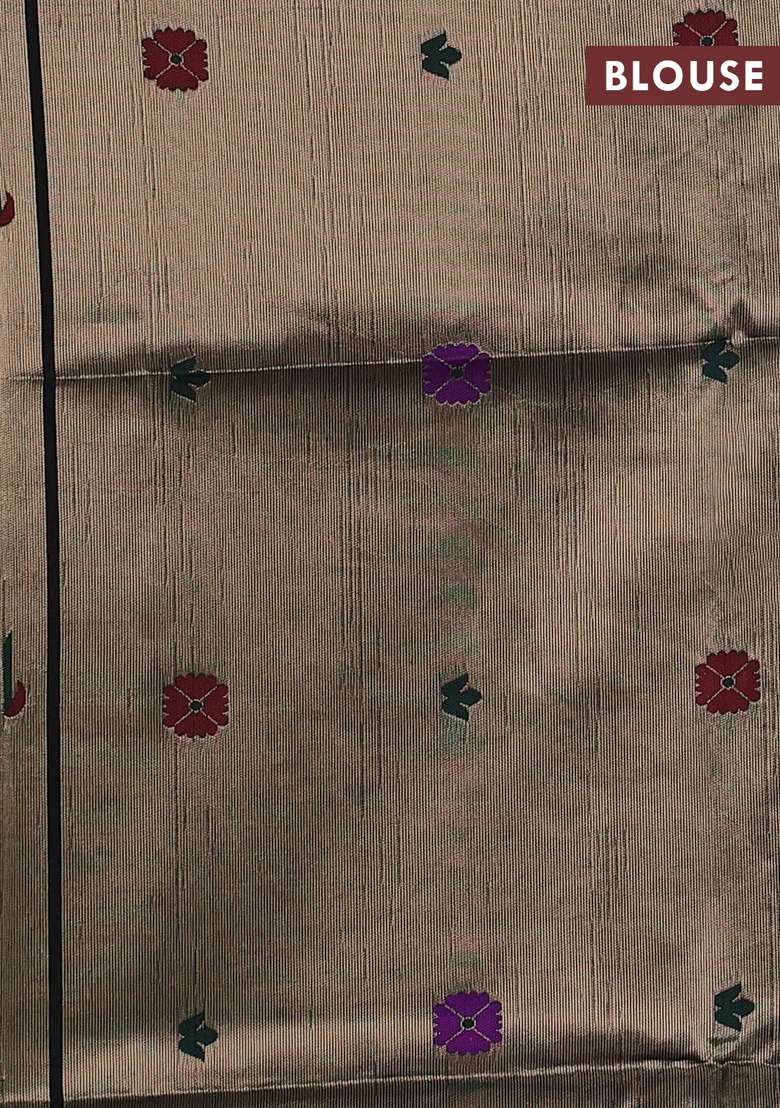 Semi Paithani Art Silk Saree Black With Floral Thread Woven Buttas And Parrot Design Paithani Pallu With Buttas And Brocade Design For Women - Indya