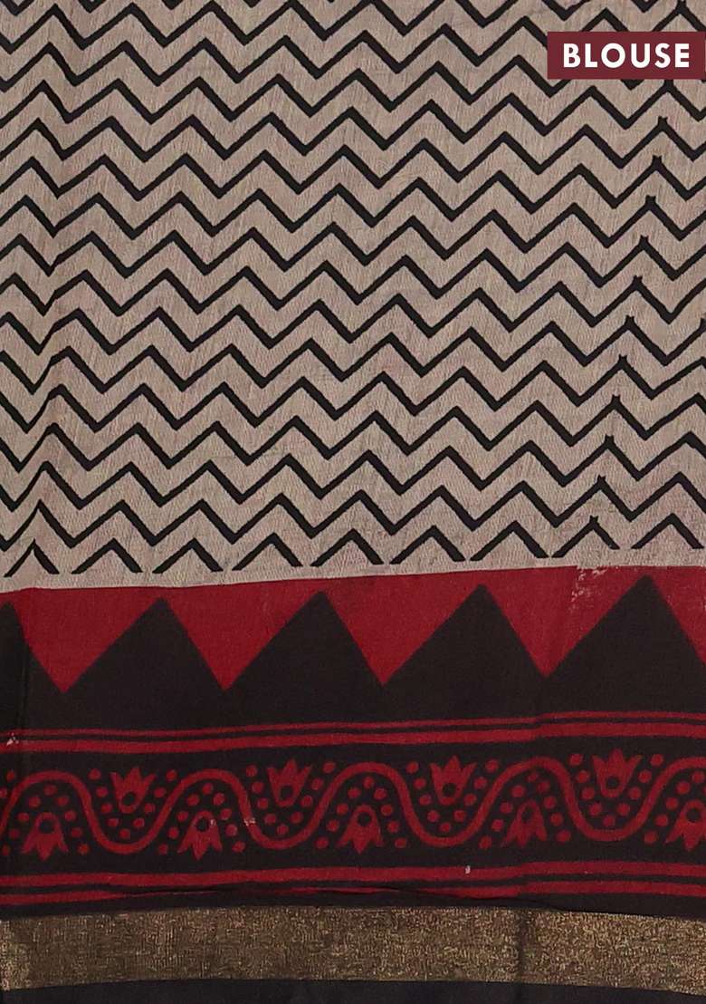 Muslin Cotton Saree Black With Allover Kalamkari Prints And Zari Woven Border With Printed Design For Women - Indya