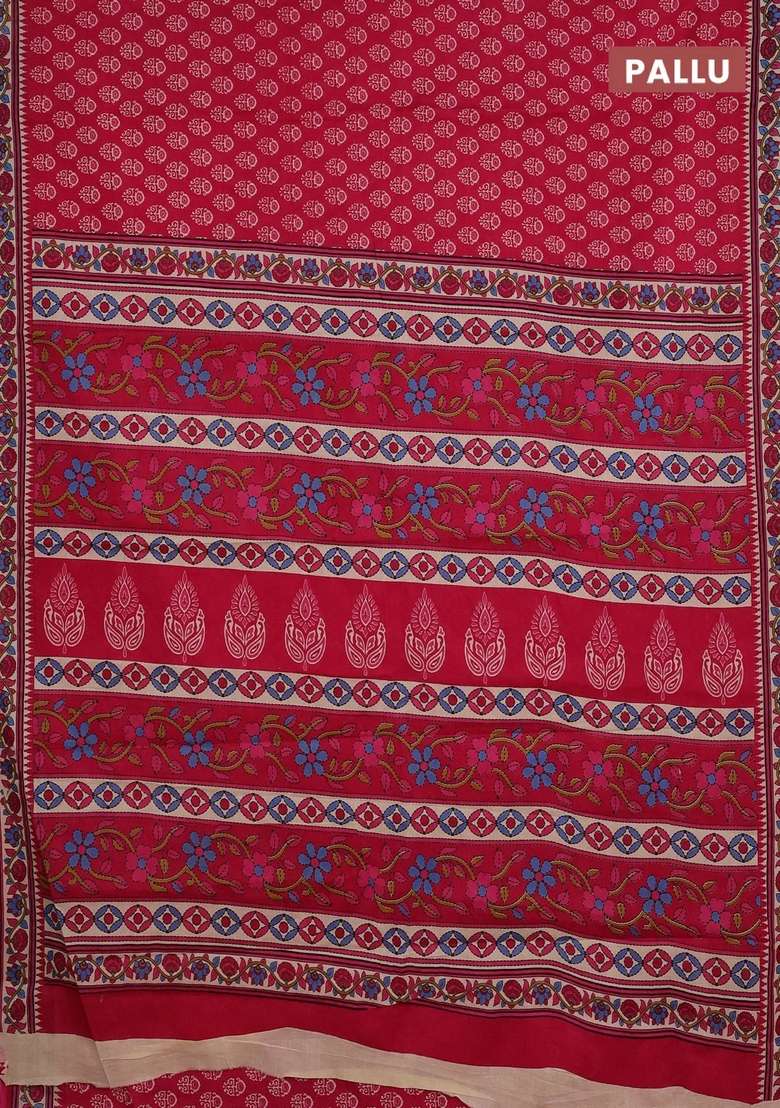 Muslin Cotton Saree Pink And Beige With Allover Butta Prints And Printed Border For Women - Indya