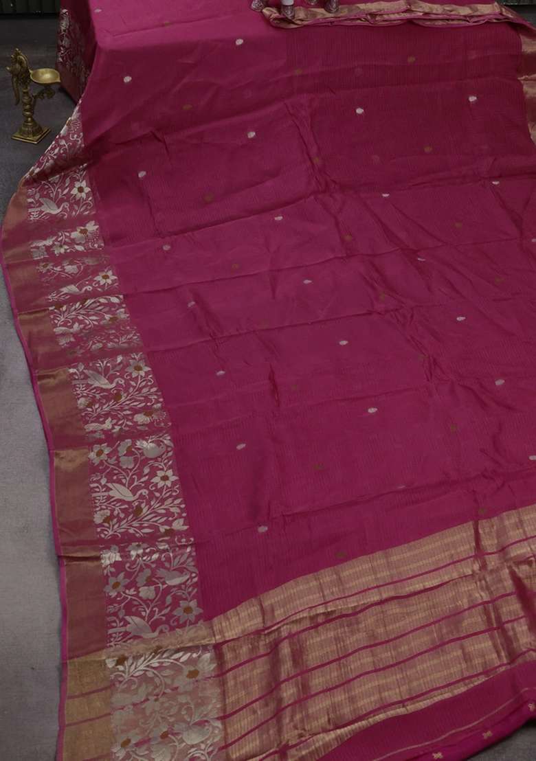 Silk Kota Cotton Saree Mauve Pink With Thread Zari Woven Buttas And Long Zari Woven Border With Buttas And Brocade Design For Women - Indya