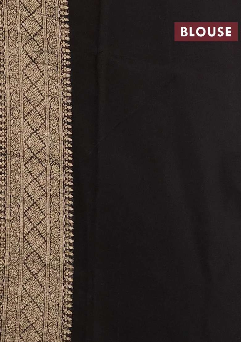 Silk Kota Cotton Saree Black With Allover Silver Gold Zari Woven Buttas And Simple Border With Buttas And Brocade Design For Women - Indya