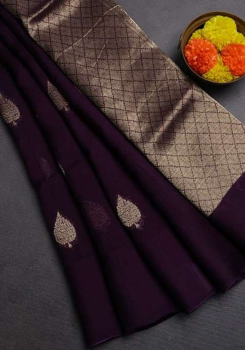 Silk Kota Cotton Saree Black With Allover Silver Gold Zari Woven Buttas And Simple Border With Buttas And Brocade Design For Women