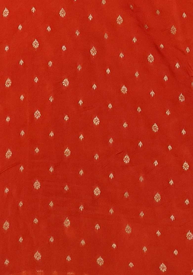 Silk Kota Cotton Saree Rustic Orange With Allover Thread Zari Woven Buttas And Zari Woven Border With Buttas And Brocade Design For Women - Indya