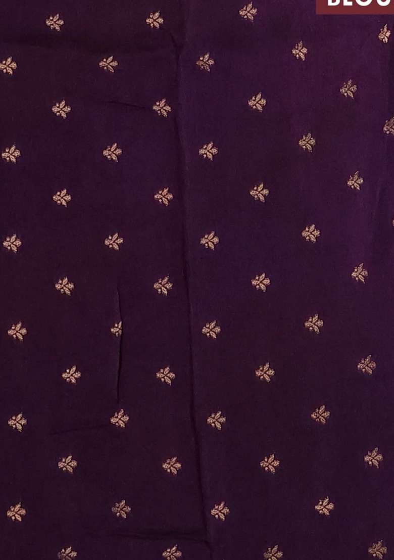 Silk Kota Cotton Saree Deep Violet With Allover Thread Zari Woven Floral Buttas And Zari Woven Border With Buttas And Brocade Design For Women - Indya